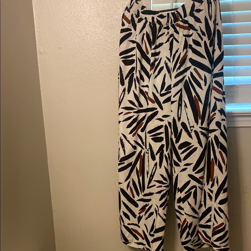 Ashley Stewart Black and Brown Patterned Wide Leg Pants